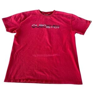 Vintage Quicksilver Logo Shirt Men Med Red Worn Faded Skater Thrashed Grunge Y2K